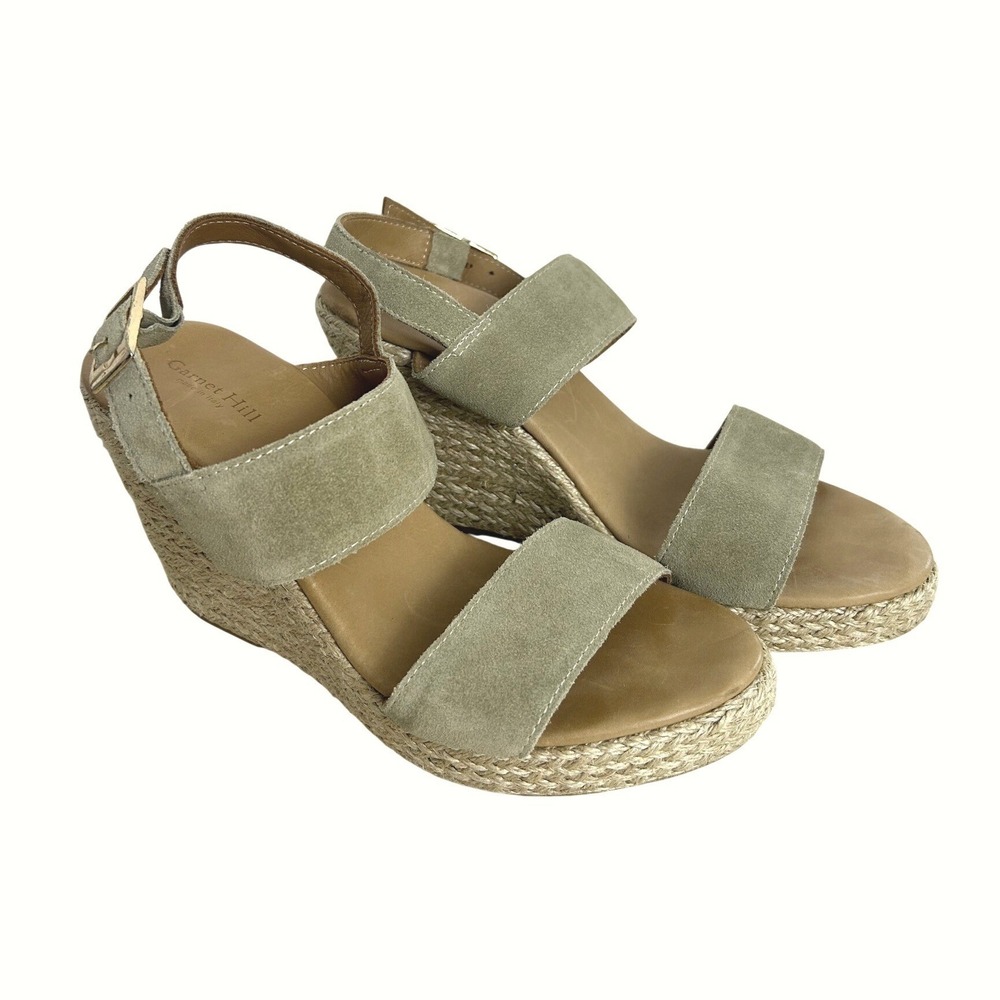Garnet Hill Wedge Sandals Womens 8 Tan Suede Espadrille Made in Italy‎ Boho